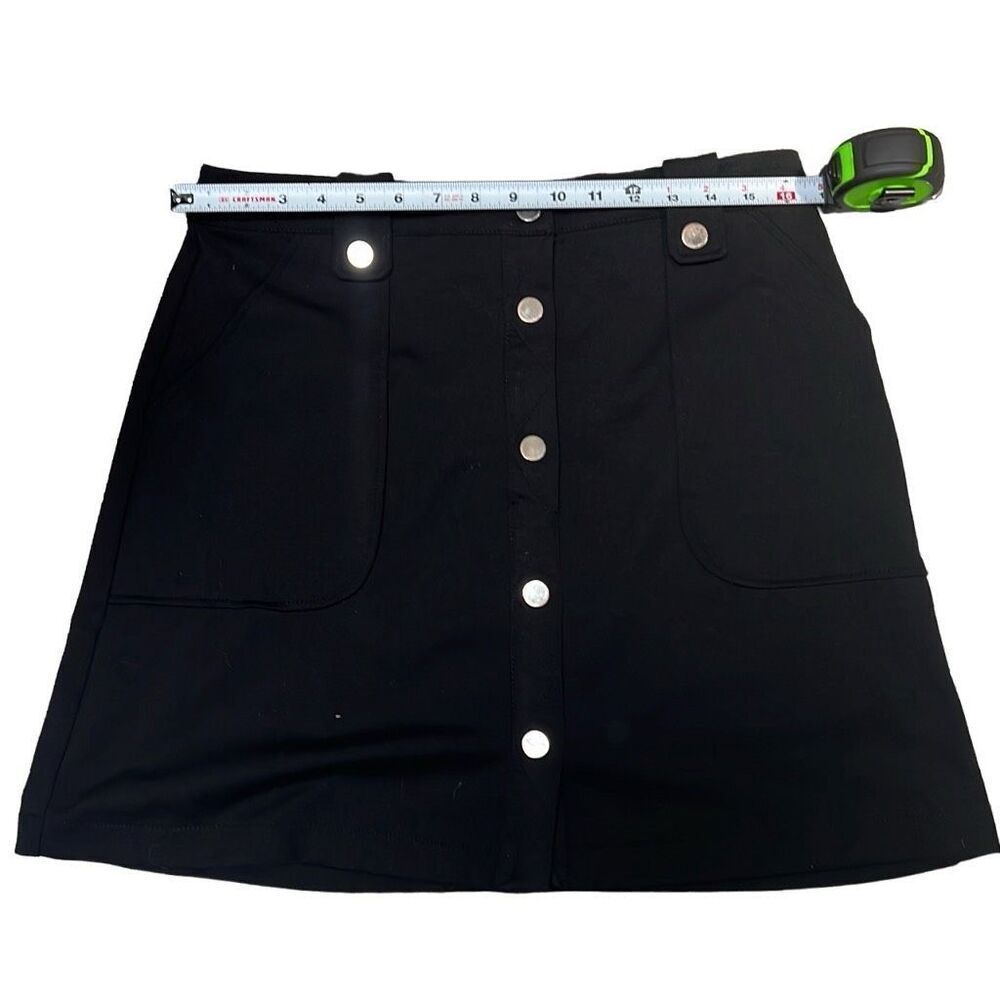 7th Avenue Women’s Black Silver Snap Button Down A-Line Mini Skirt Size 10
